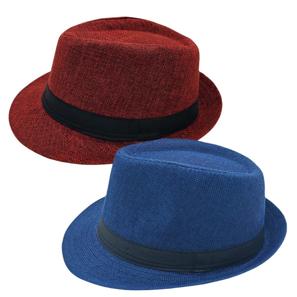 9771 2 Pack Short Brim Fedora Classic 20s Trilby Panama Hats Summer Travel